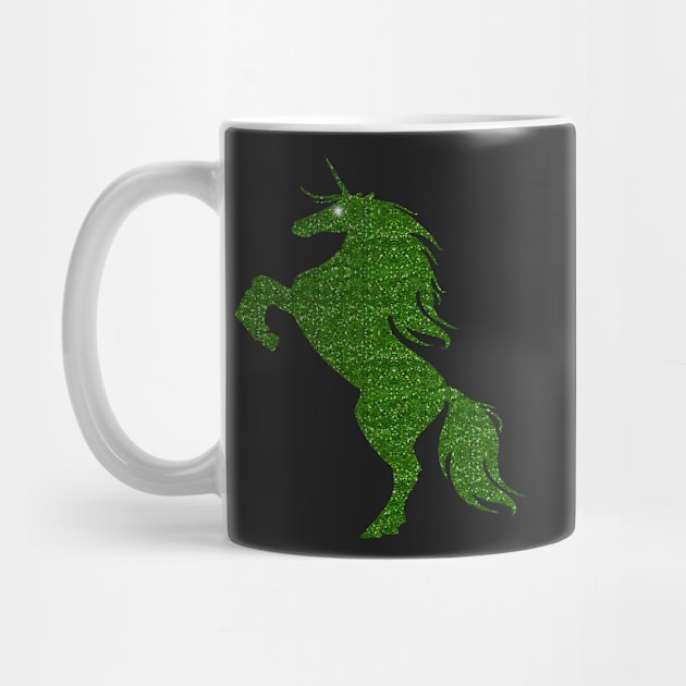 Green Faux Glitter Magical Rearing Unicorn by Atteestude